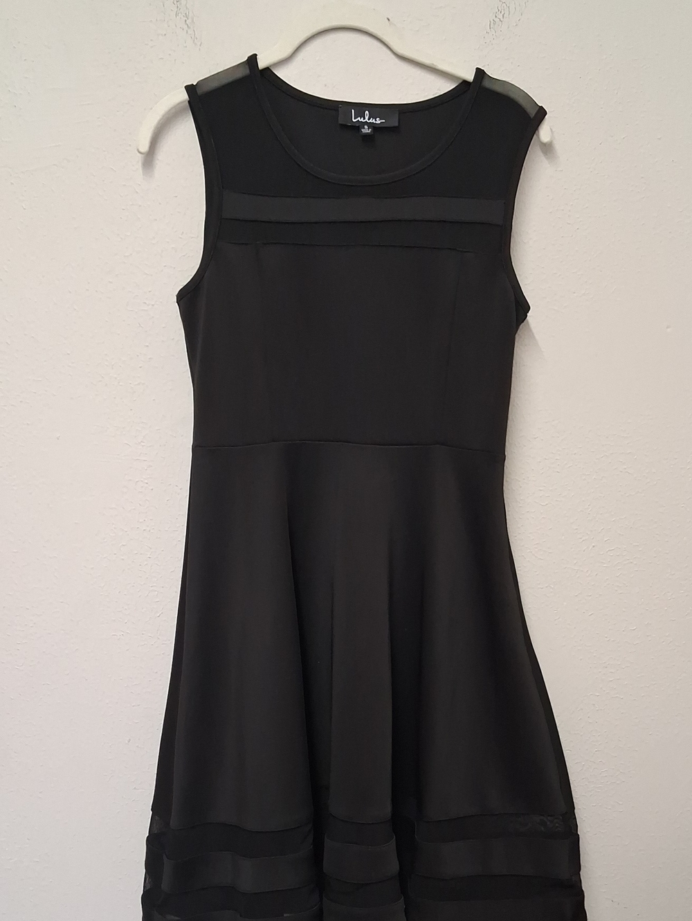 Lulu's Black Sleeveless Mesh Yoke Fit-and-Flare Dress